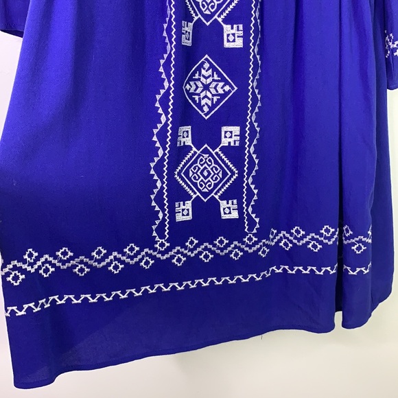 FLYING TOMATO Blue Off Shoulder Embroidered Dress - Picture 3 of 11